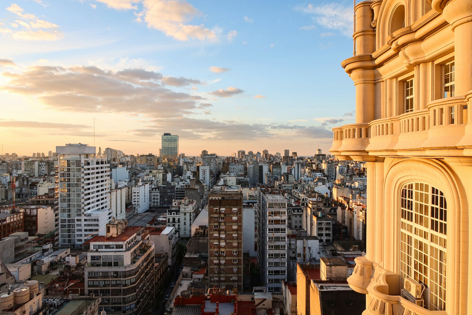 View of residential high-rise towers in Buenos Aires at sunset